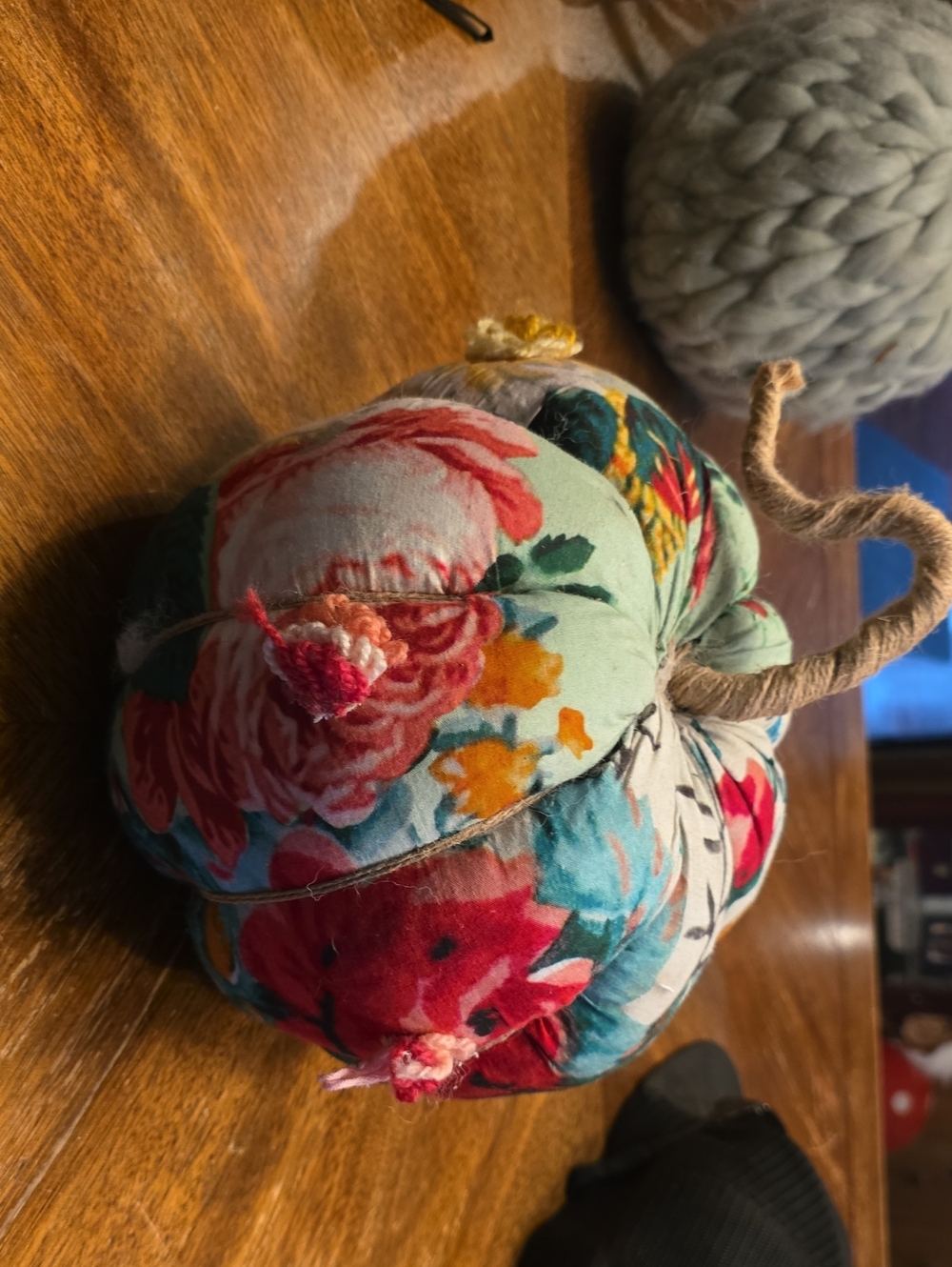 Floral Fabric Pumpkin Accent Pillow – Multicolor